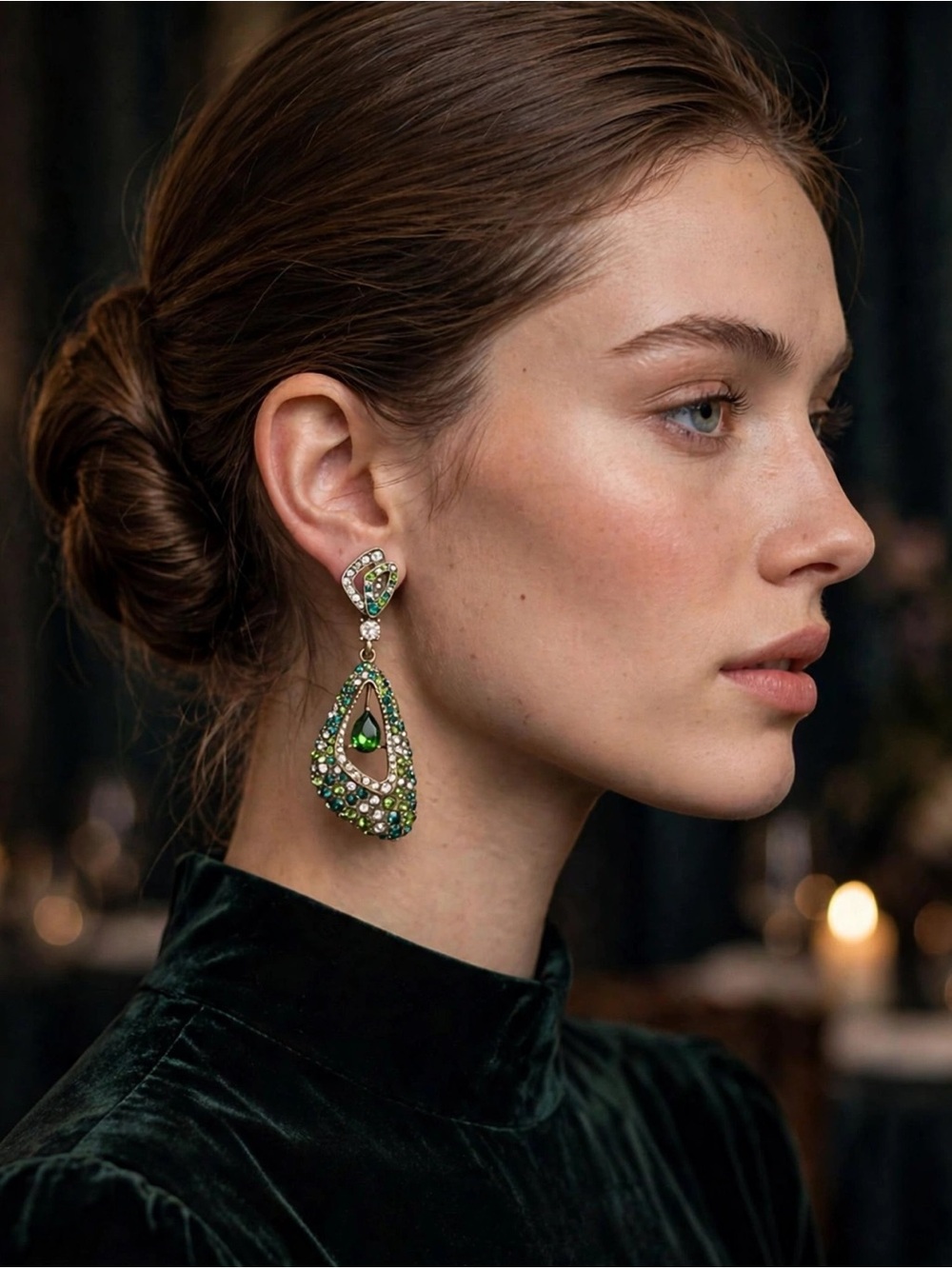New Green Crystal Teardrop Dangle Earrings 925 Silver Posts For Women E090
